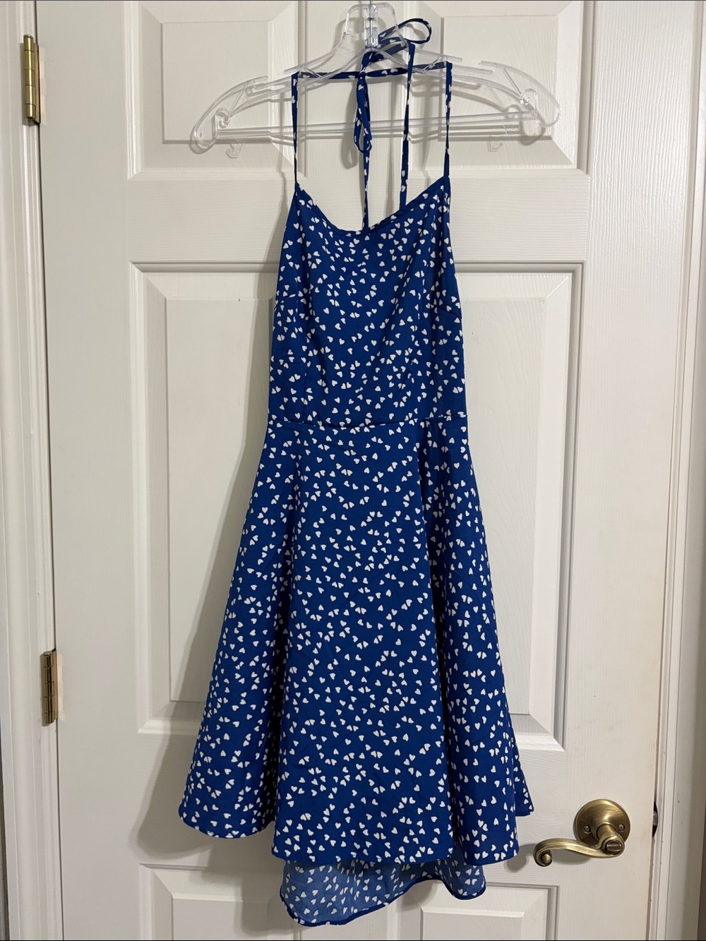 SHEIN Blue Heart-Print High-Low Spaghetti Strap Halter Dress